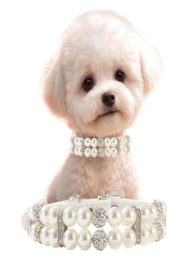 Weimostar Pearl Dog Collars for Small Dogs, Bling Rhinestone Cat Necklace Cute Crystal Puppy Collars for Small Medium Female Dogs Girl Kitten, Diamond Pet Jewel for Wedding Birthday Party Gift, White XS - Image 1